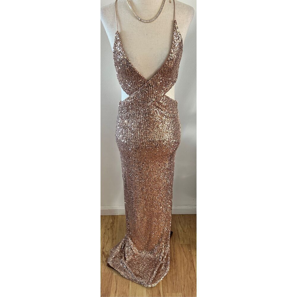 Ronny Kobo Falina Surplice Side-Cutout Sequin Column Gown size 4